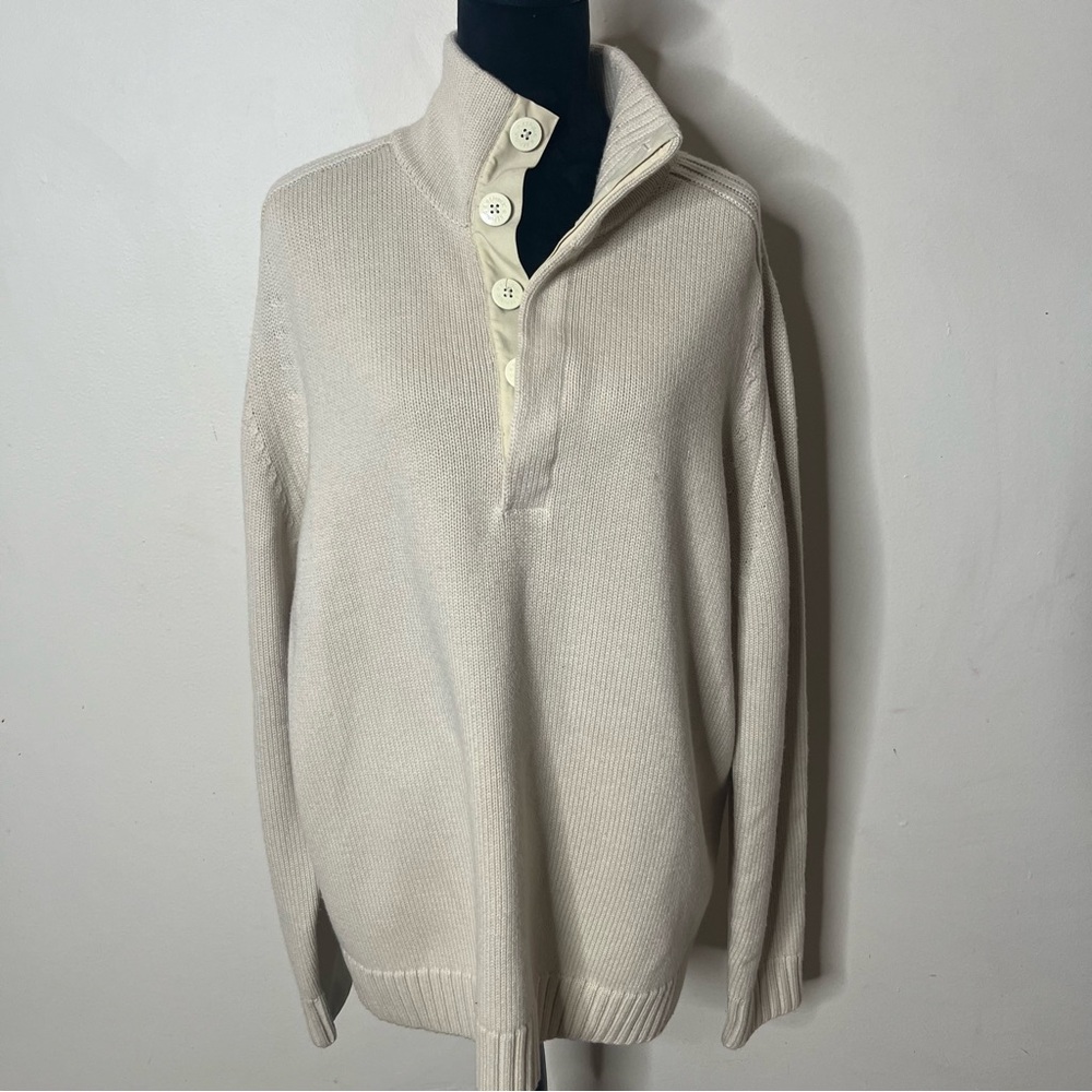 Banana Republic Men’s Cream Merino Wool High Neck Arm Patch Knit Sweater Sz XL